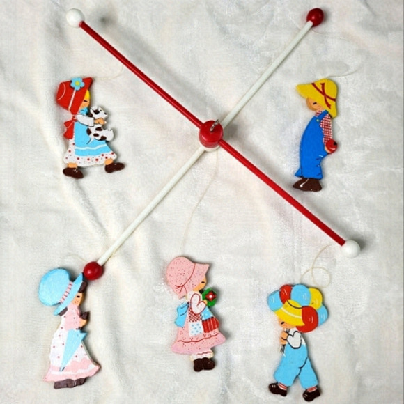 VINTAGE Wooden Baby Crib Mobile. Hand painted - Picture 1 of 5